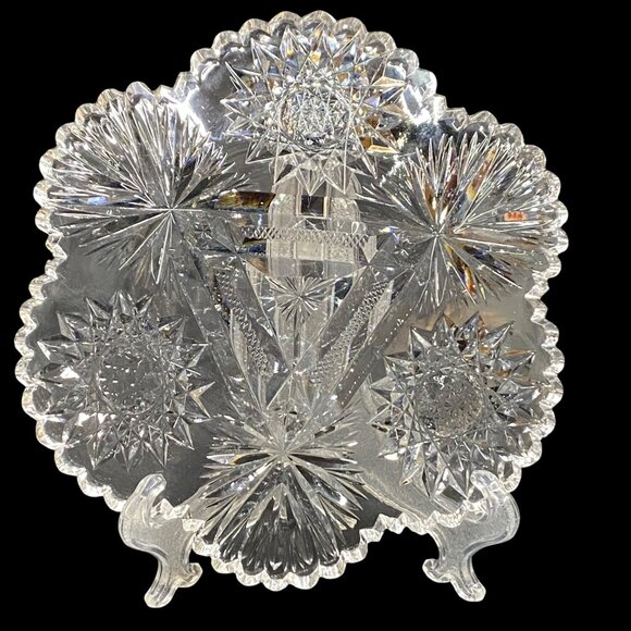 Antique ABP American Brilliant Cut Glass Mayonnaise Plate 6” Dish Serving Piece - Picture 2 of 15